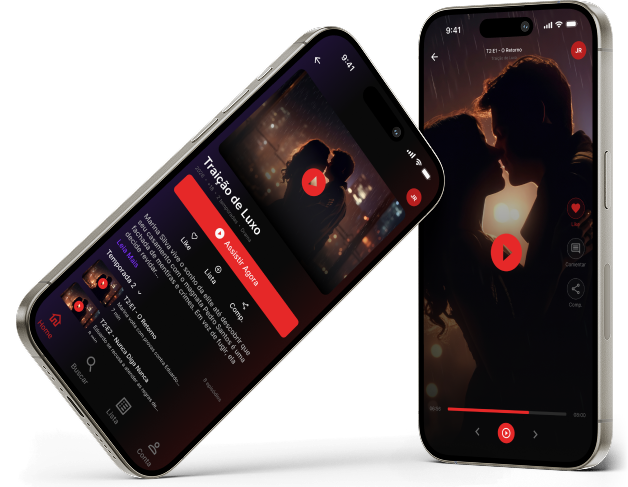 Telas do app Geração REC: detalhe da novela e player vertical
